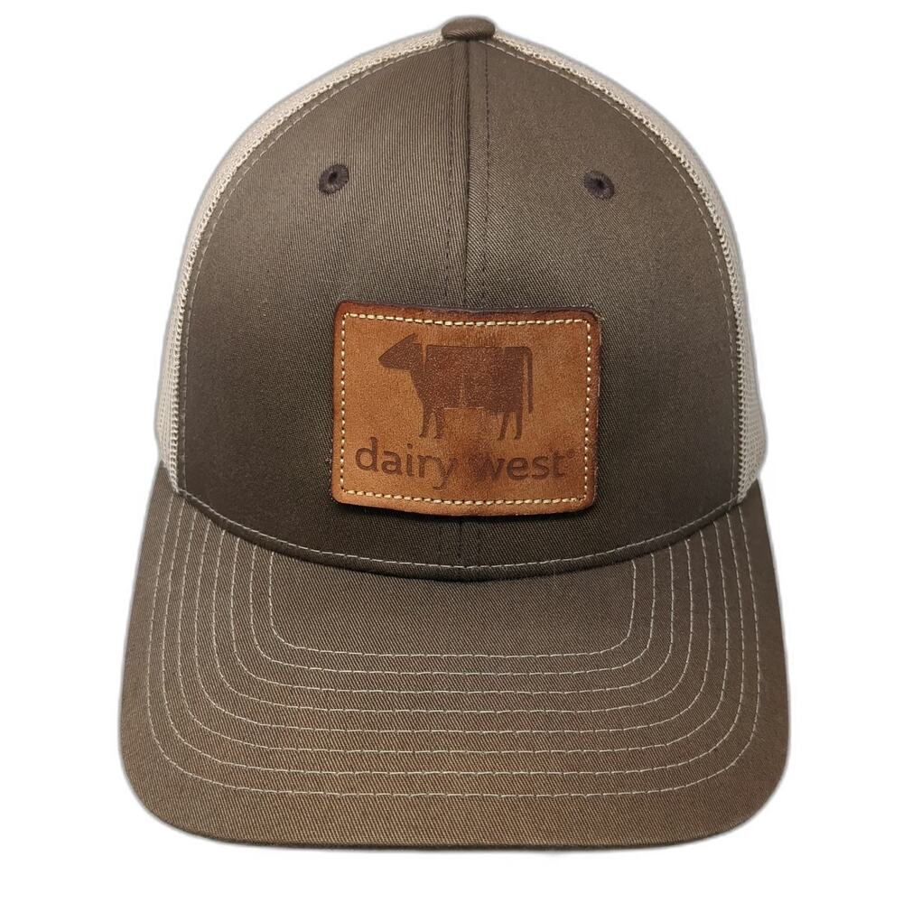 Richardson Trucker Hat Brown One Size Dairy West Cow Leather Patch Snapback